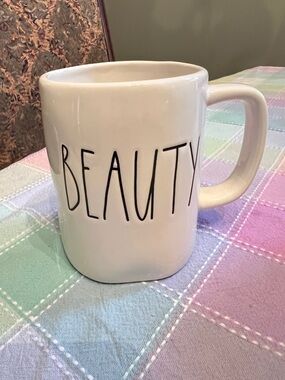 Rae Dunn  “BEAUTY” White Ceramic Mug with Black Logo